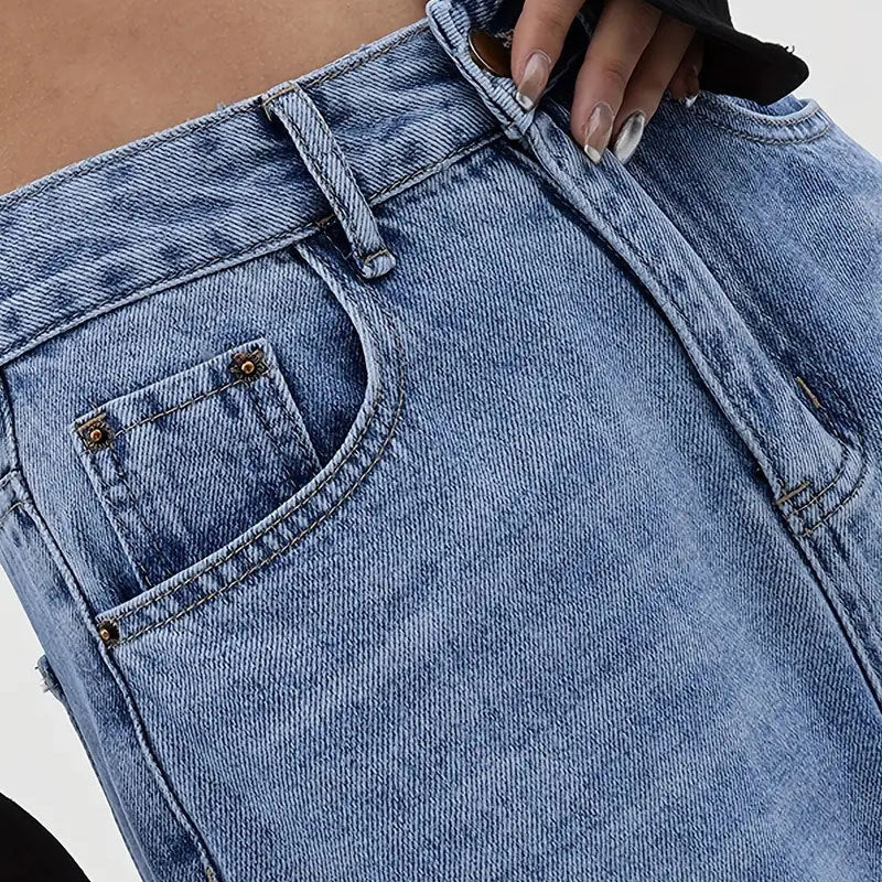 Women's Letter High Waist Straight Jeans