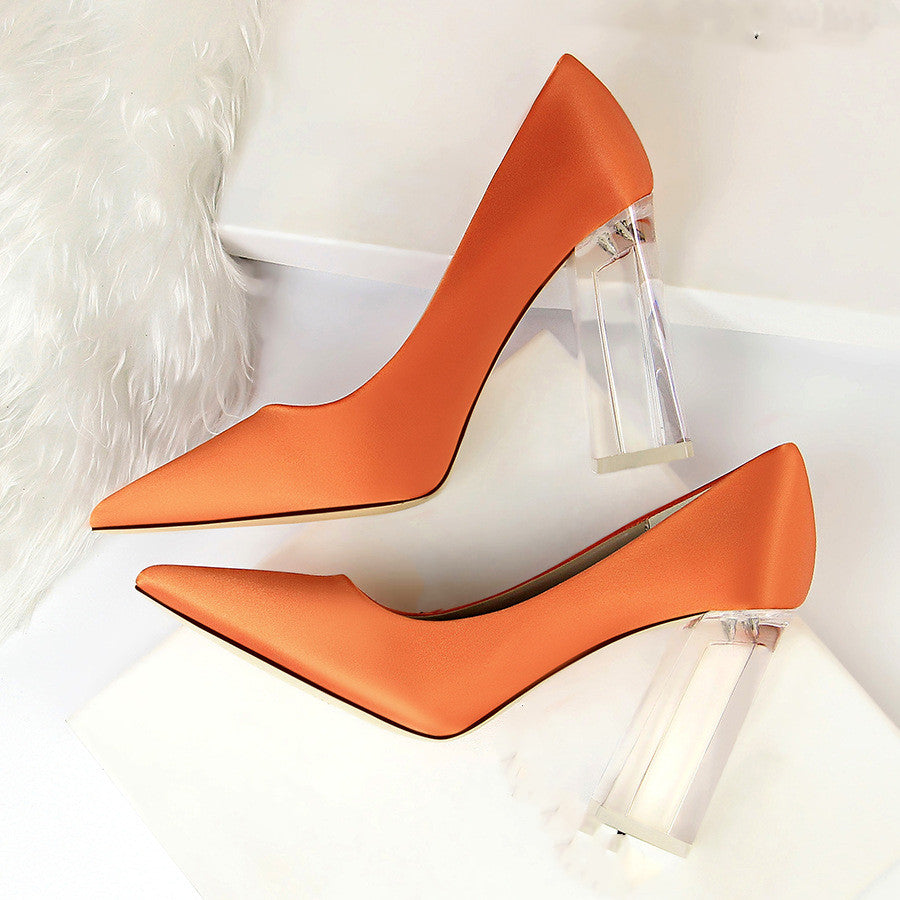 Womens Pumps Shoes Stiletto Satin  Transparent Block High Heels