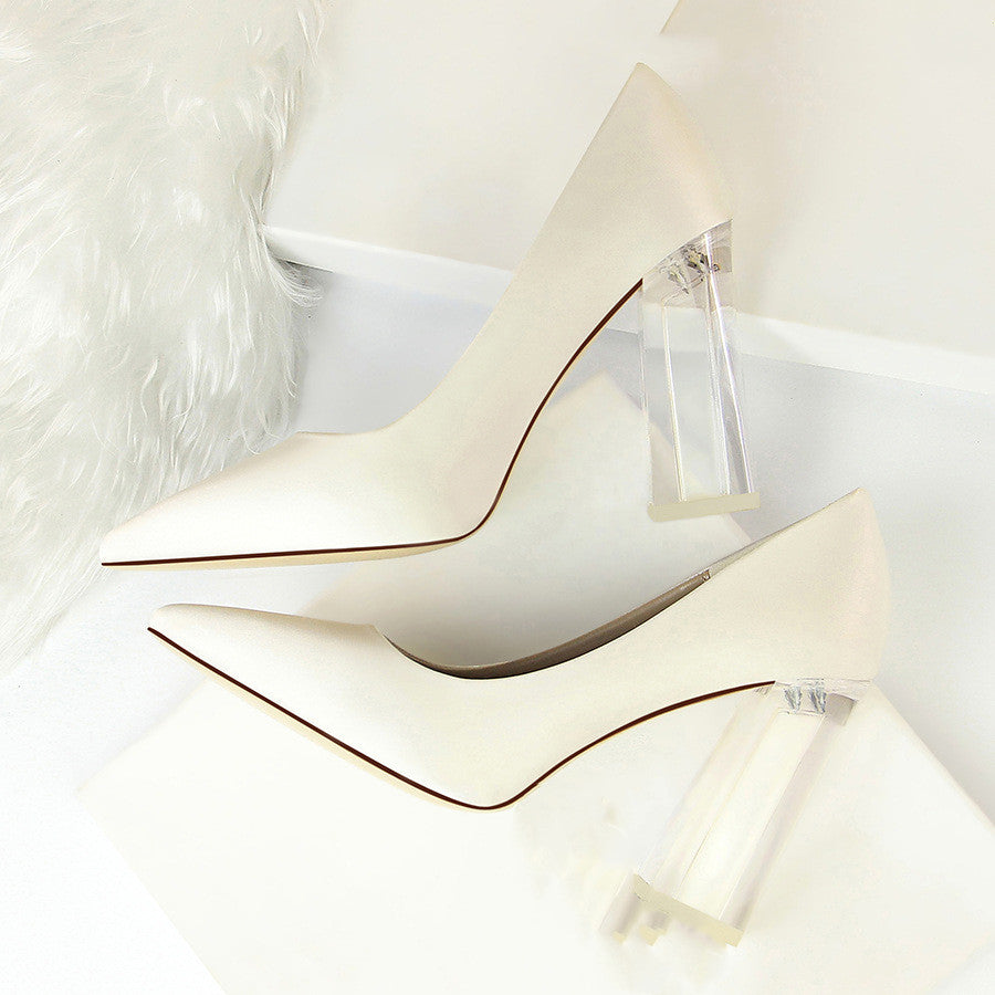 Womens Pumps Shoes Stiletto Satin  Transparent Block High Heels