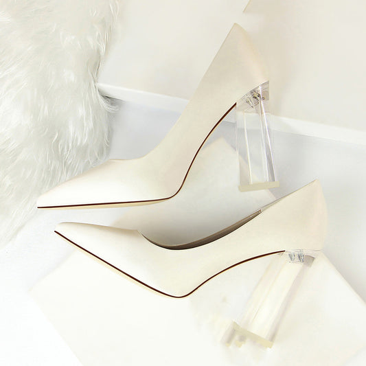 Womens Pumps Shoes Stiletto Satin  Transparent Block High Heels