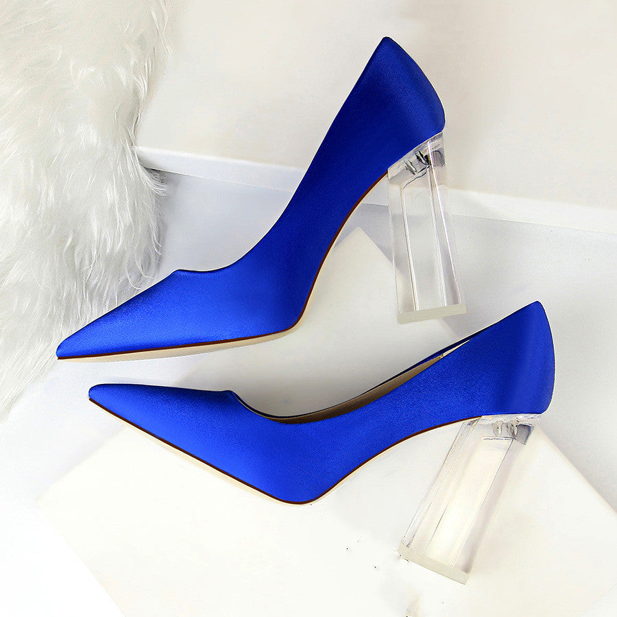 Womens Pumps Shoes Stiletto Satin  Transparent Block High Heels