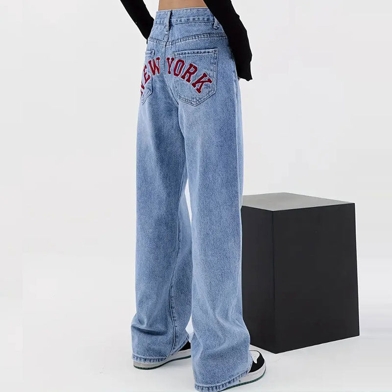 Women's Letter High Waist Straight Jeans