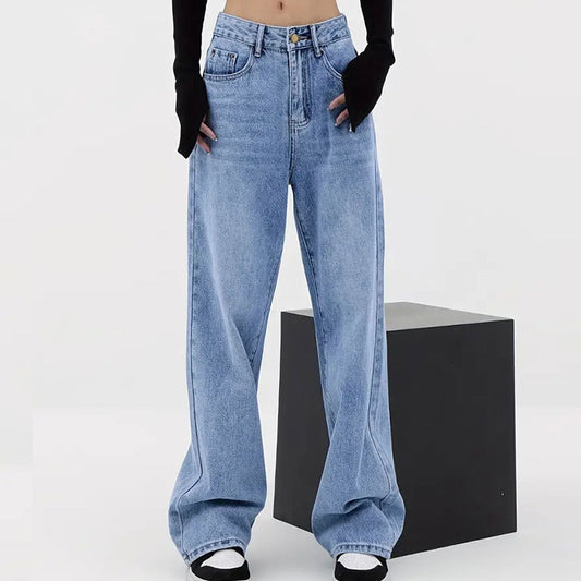 Women's Letter High Waist Straight Jeans