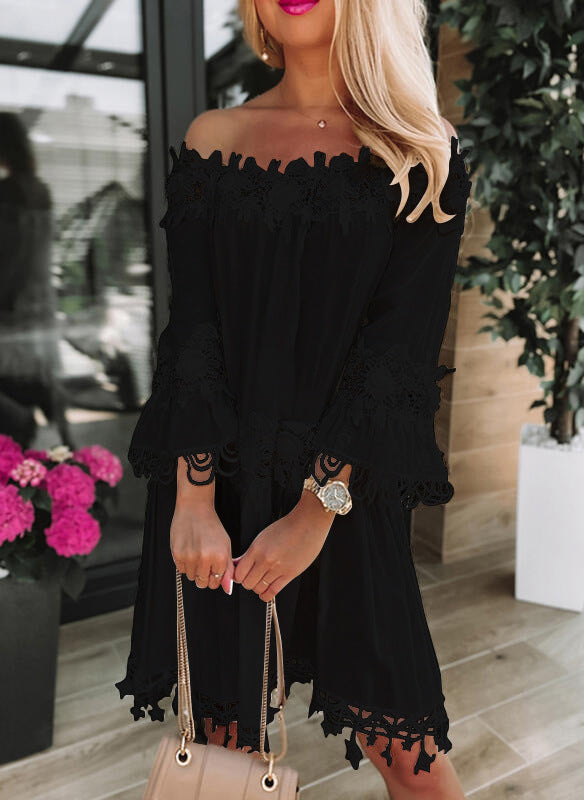 New European And American Tube Top Off Shoulder Lace Dress